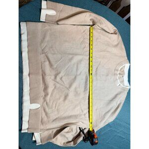 Beige & White Knit Sweater XL With Ribbed Trim & Crew Neckline